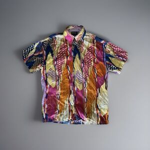 COOGI Silk Shirt Mens Size Small Multicolor Colorful Button Down Vintage Y2K